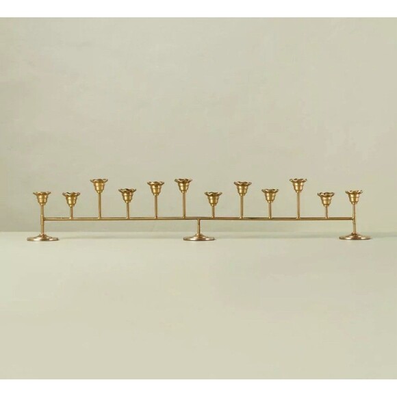 Scalloped Brass 12Ct Taper Candelabra Antique Finish Hearth & Hand with Magnolia - Picture 2 of 4